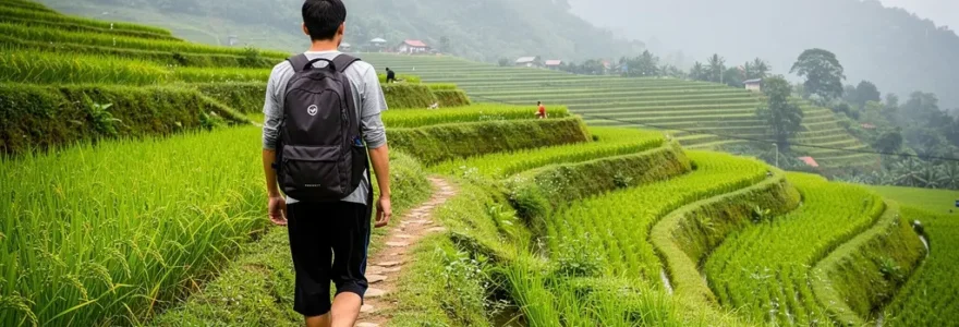 Voyageur contemplant les rizières en terrasse du Nord Vietnam (agence locale vietnam)